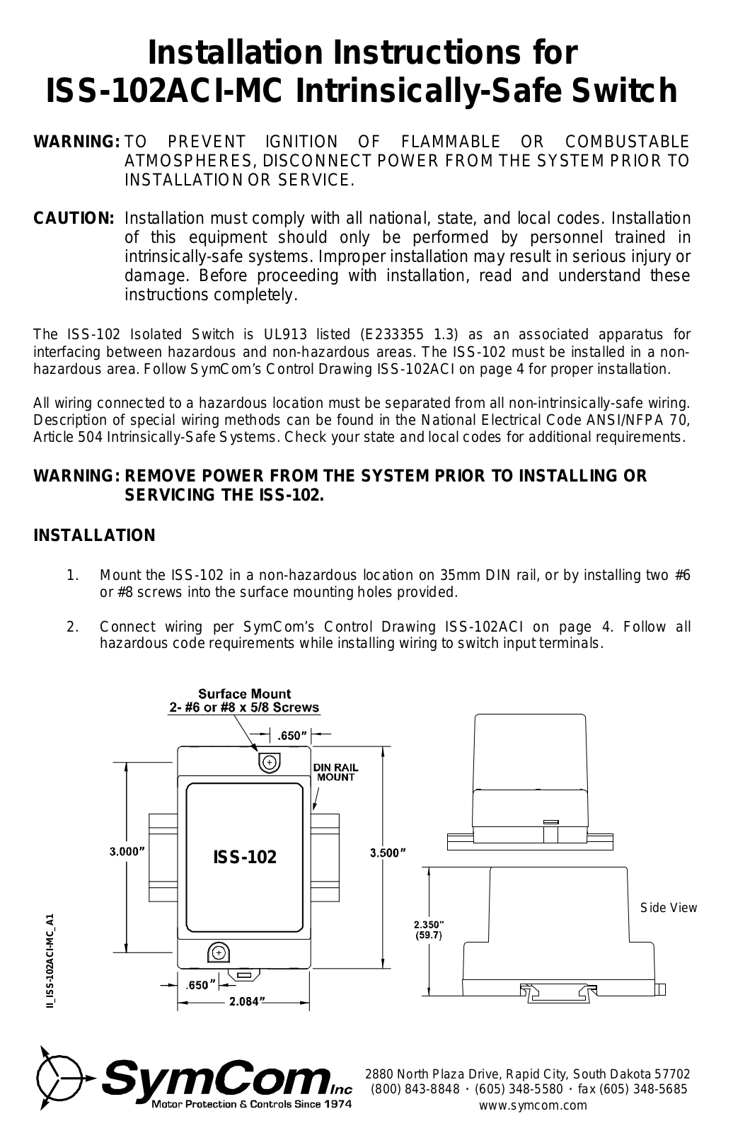 Symcom ISS-102ACI-MC Installation Guide