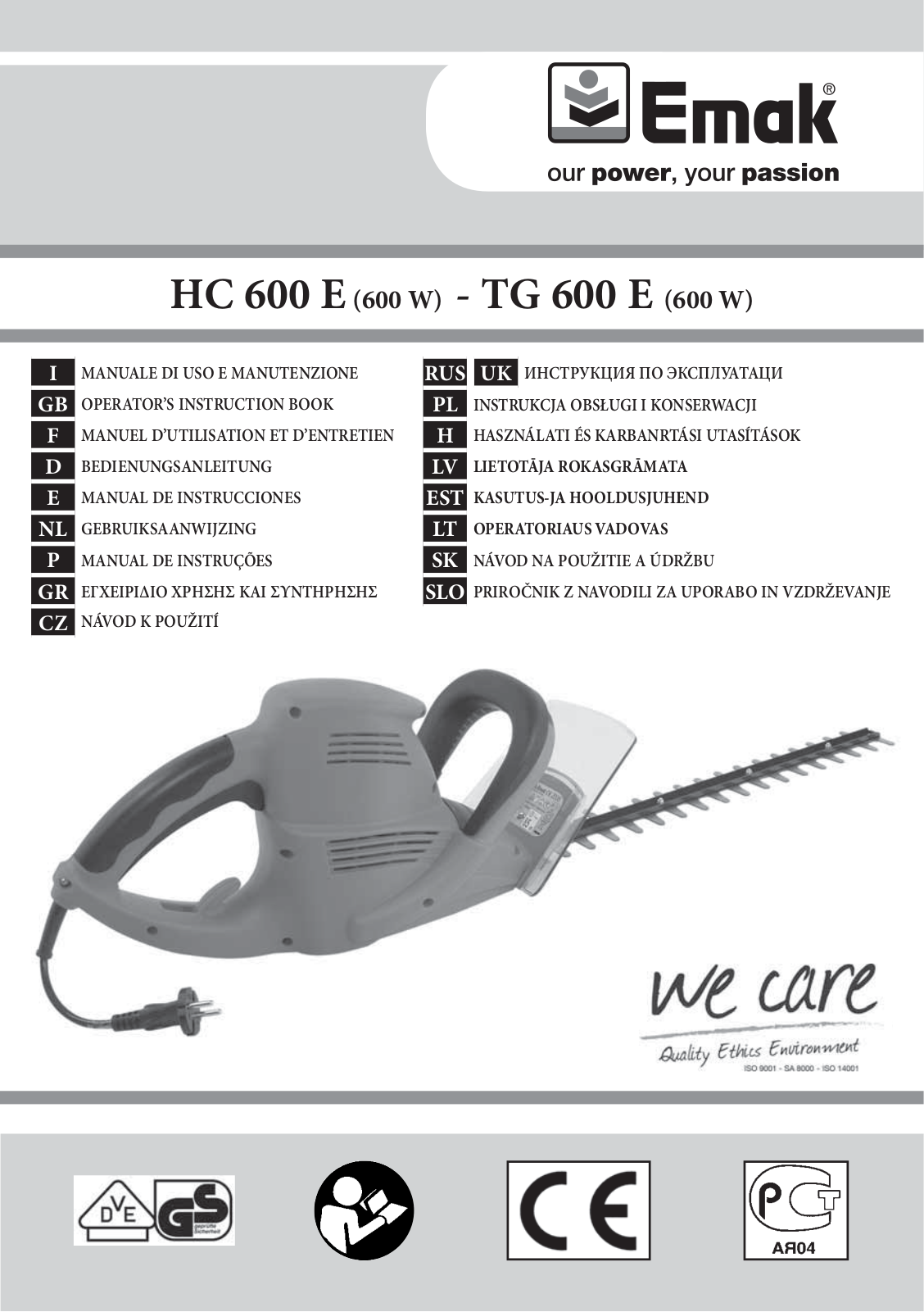 Emak HC 600 E, TG 600 E User Manual