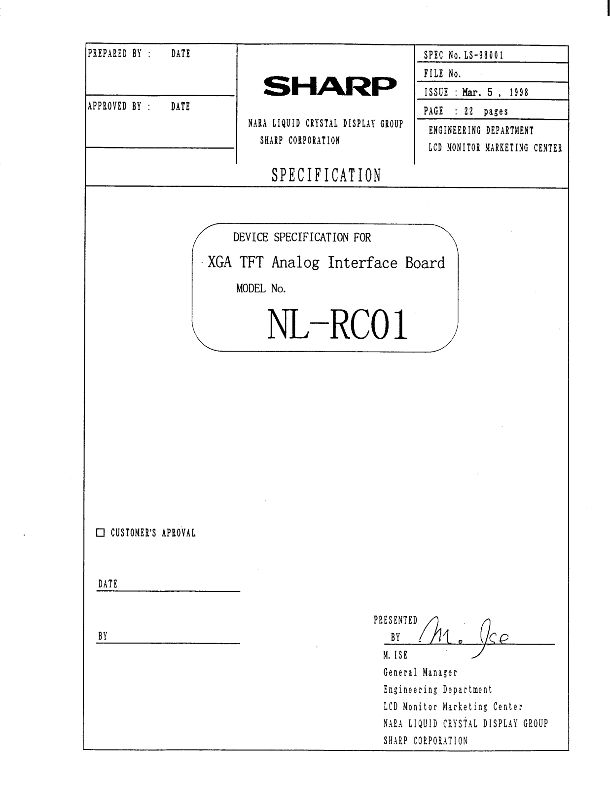 Sharp NL-RC01 Datasheet