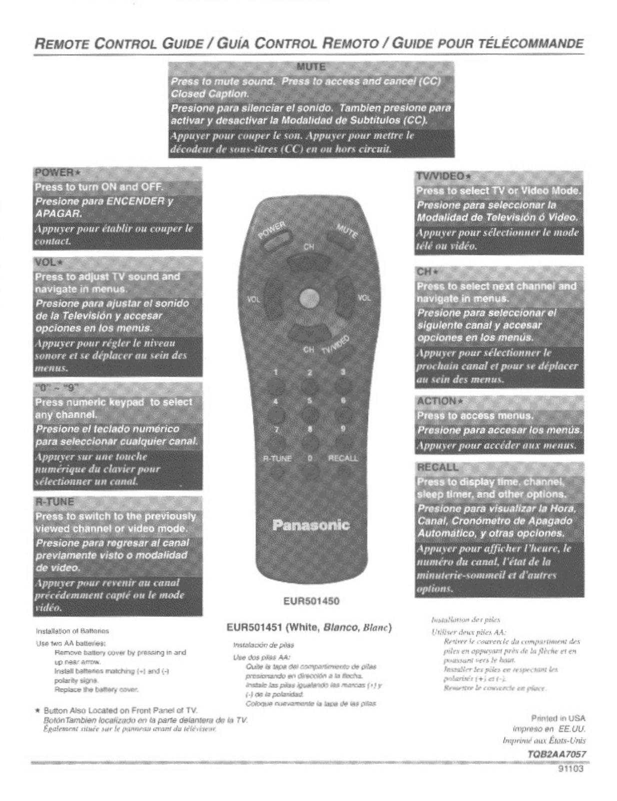 Panasonic EUR501450, EUR501451 User Manual