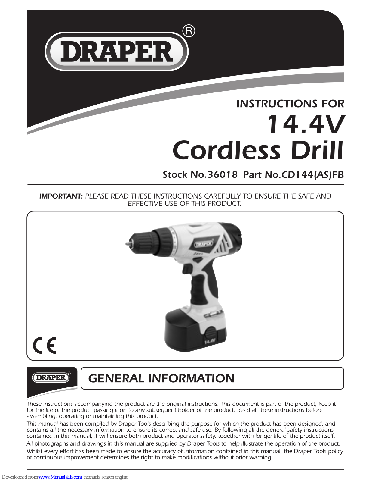 Draper CD144FB, CD144(AS)FB, 36018 Instructions Manual - ManualMachine.com