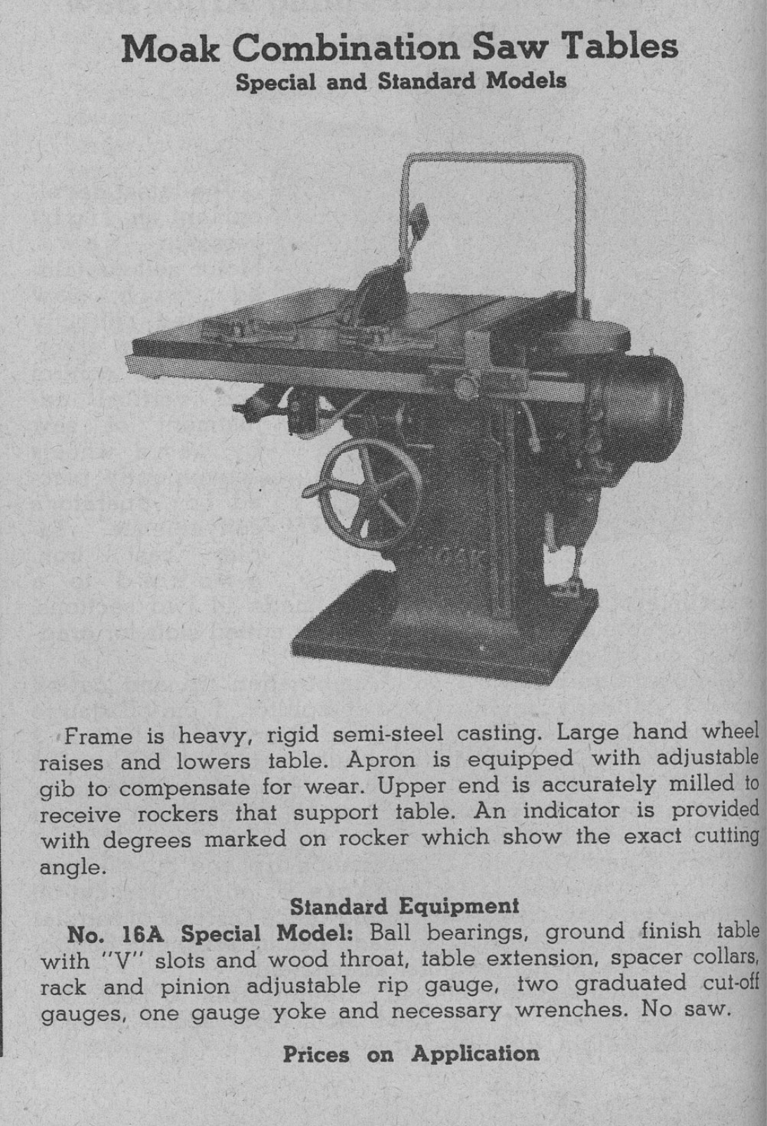 Moak Machine & Foundry Moak Table Saws, No. 16A Table Saws - ManualMachine.com