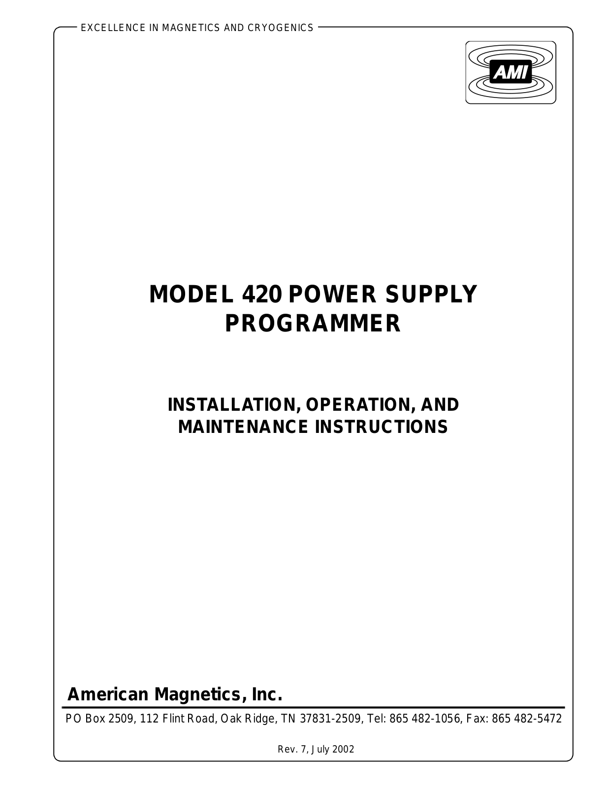 AMI 420 Installation, Operation And Maintenance Instructions - ManualMachine.com
