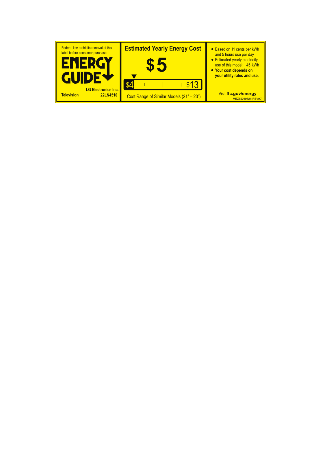 LG 22LN4510 Energy Guide