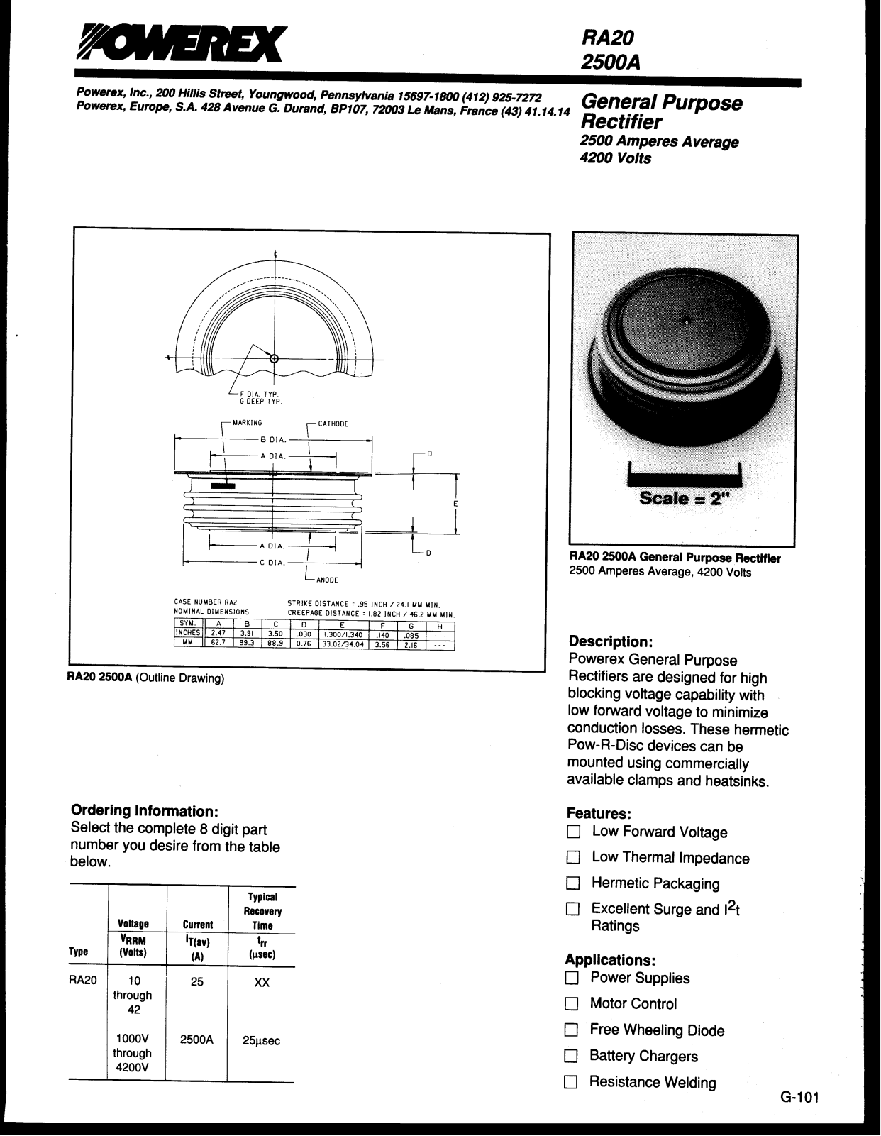 Powerex RA20 2500A Data Sheet