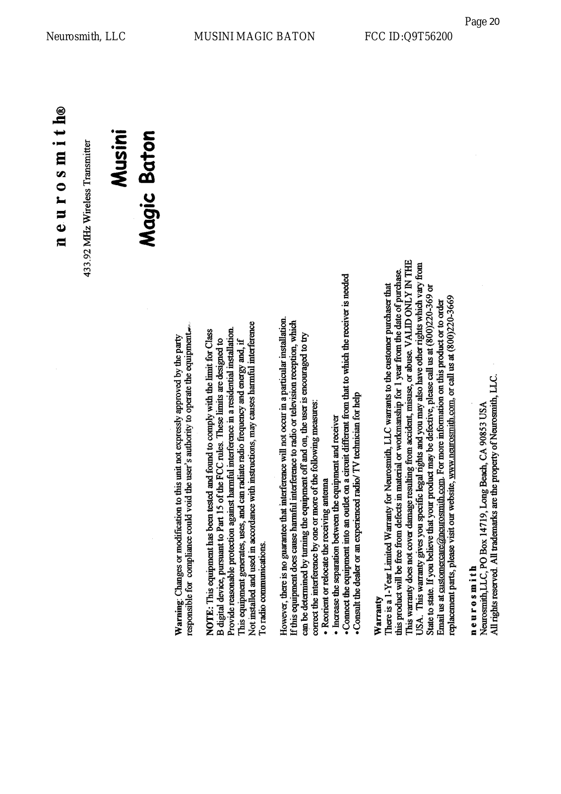Neurosmith 56200 Users Manual - ManualMachine.com