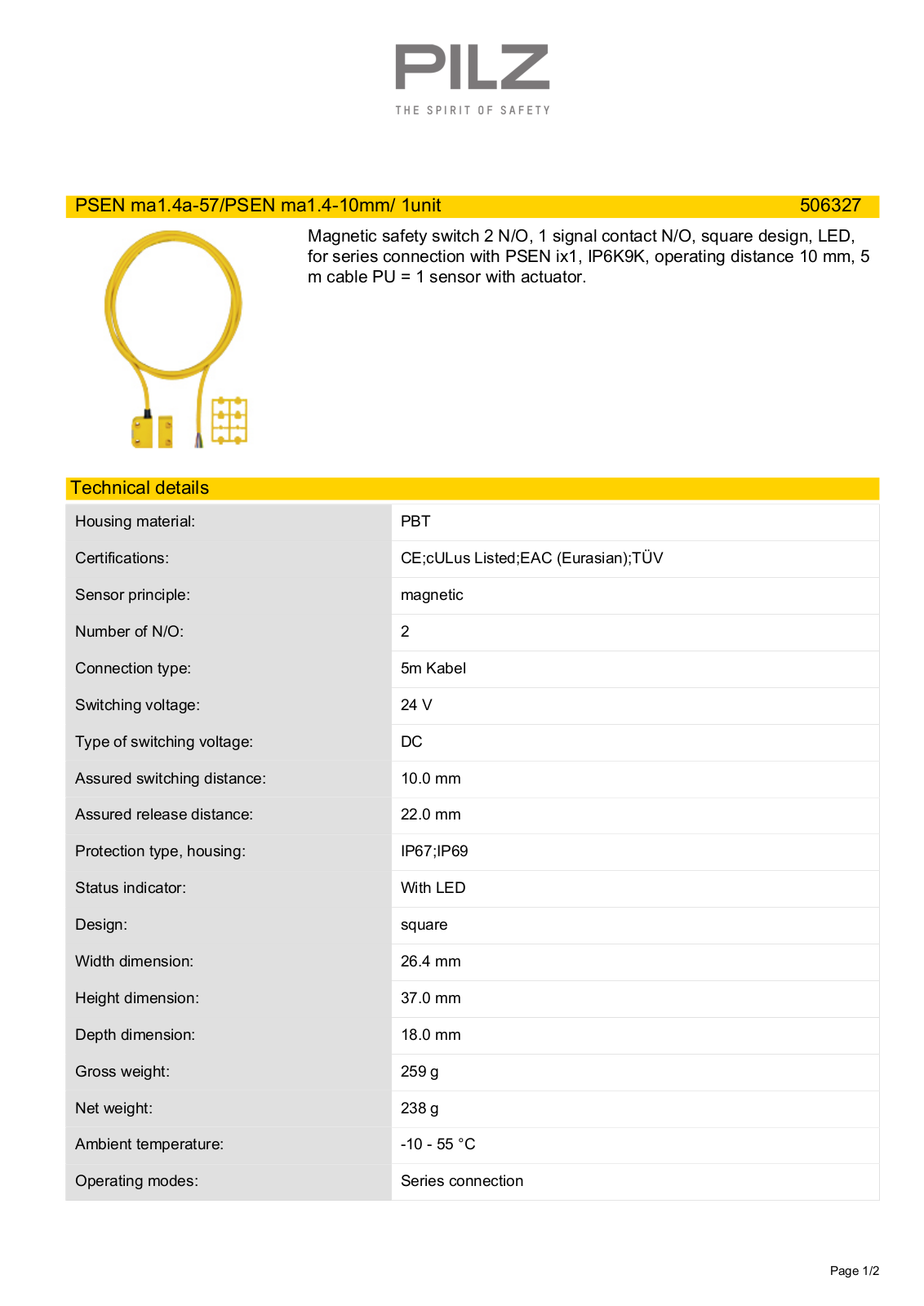 Pilz 506327 Data Sheet