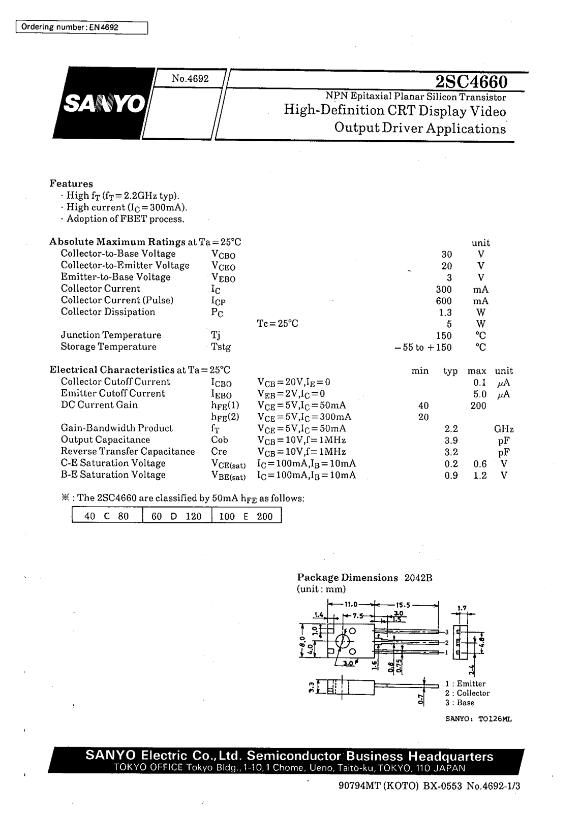 SANYO 2SC4660 Datasheet