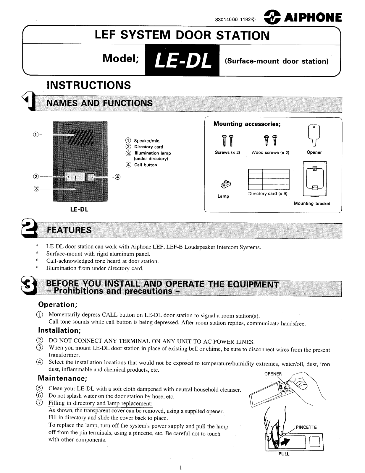 Aiphone LE-DL User Manual