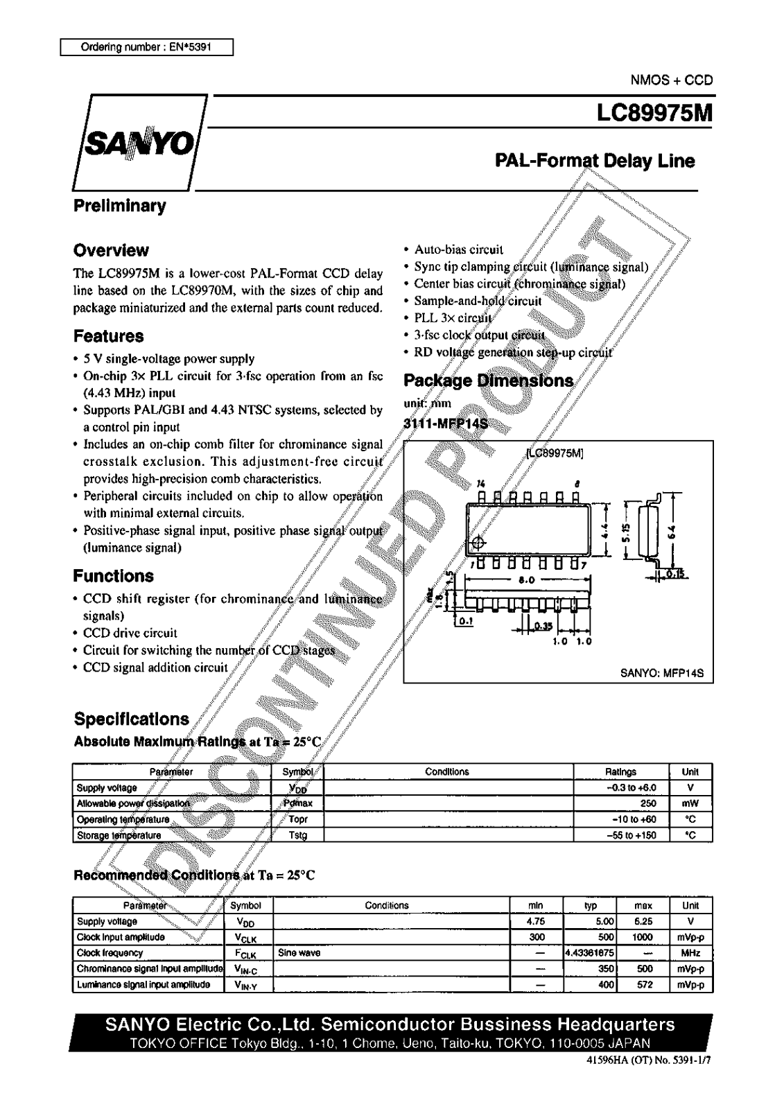 Sanyo LC89975M Specifications