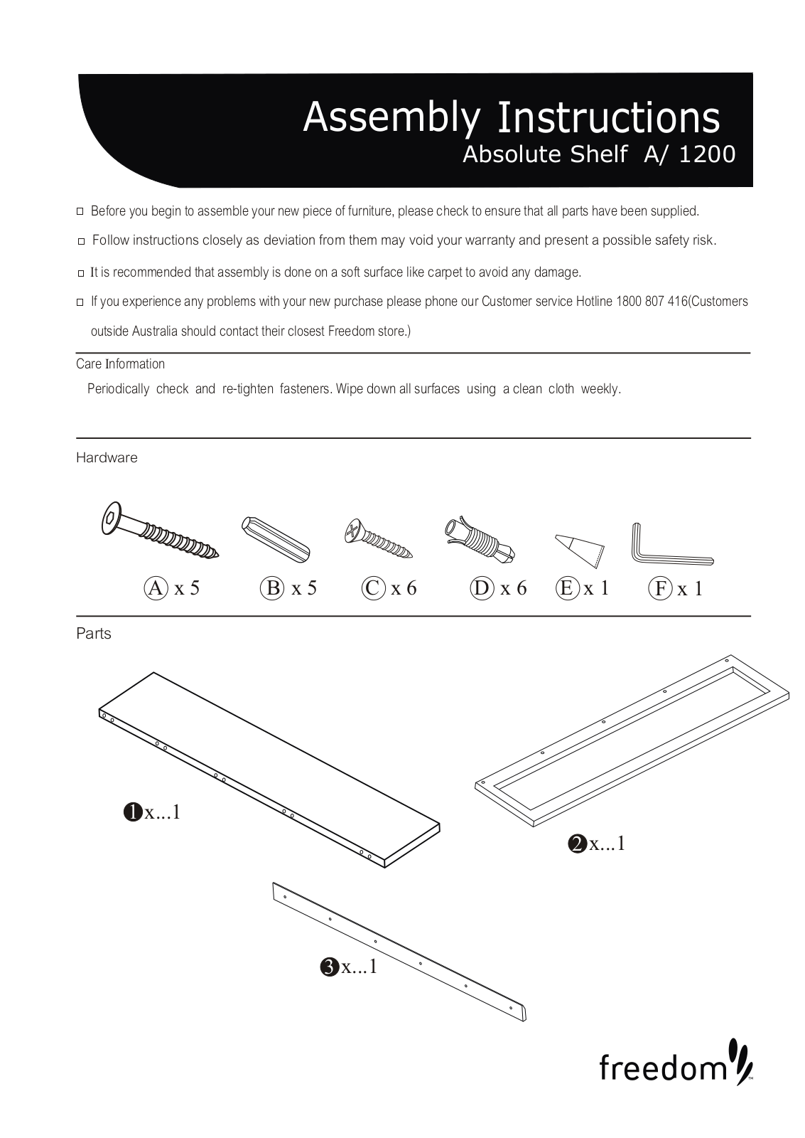 Freedom Absolute Shelf 1200 Assembly Instruction