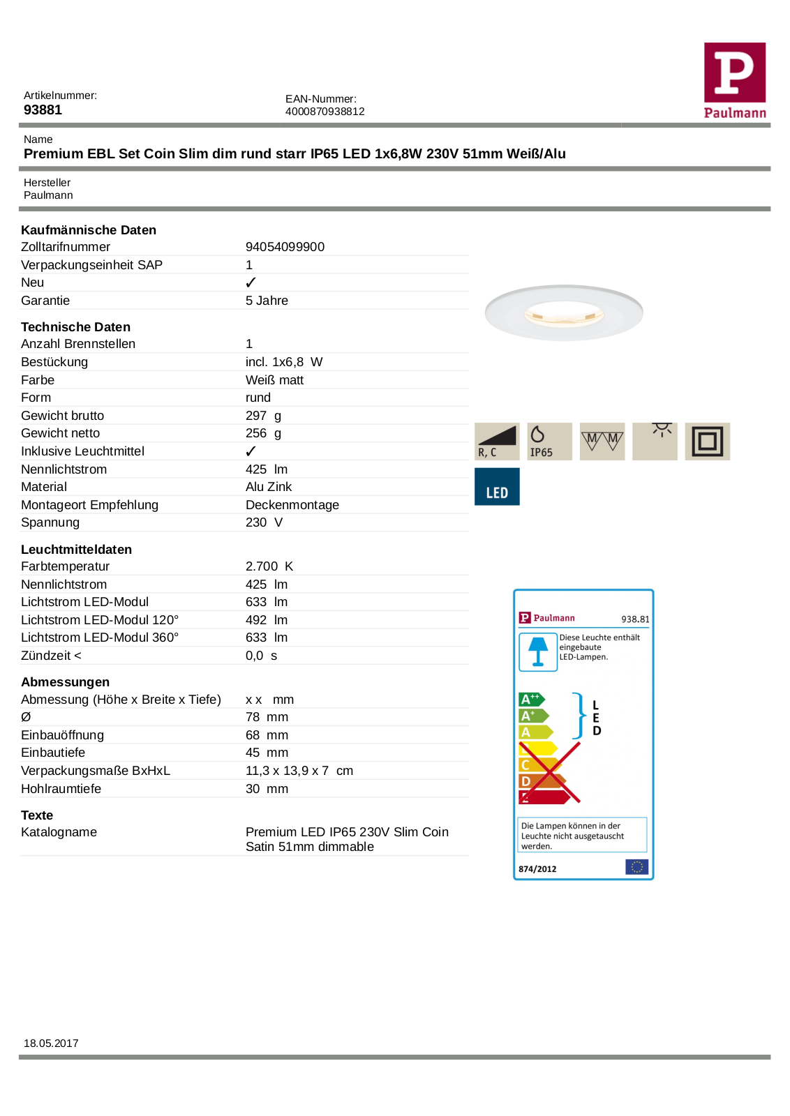 PAULMANN PLM 93881 Datasheet - ManualMachine.com