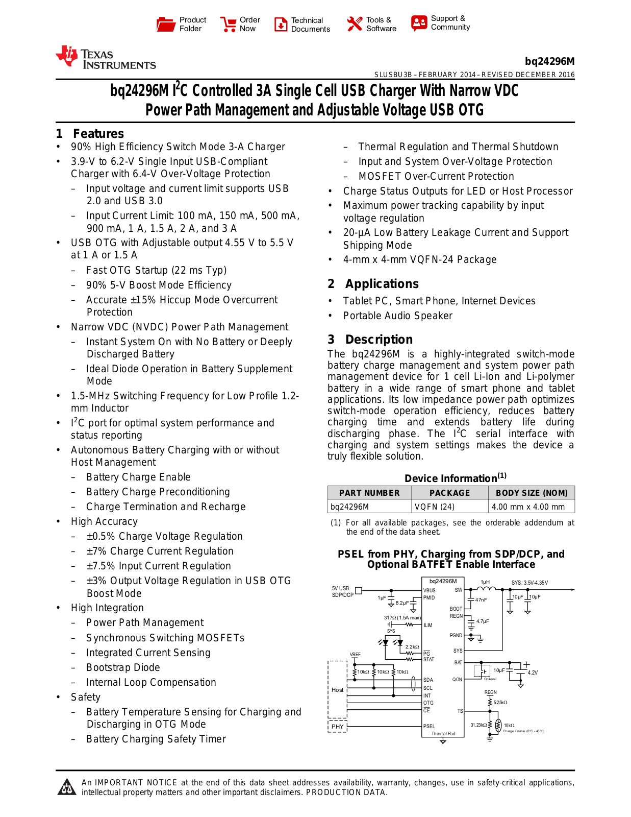 Texas Instruments bq24296M DATA SHEET