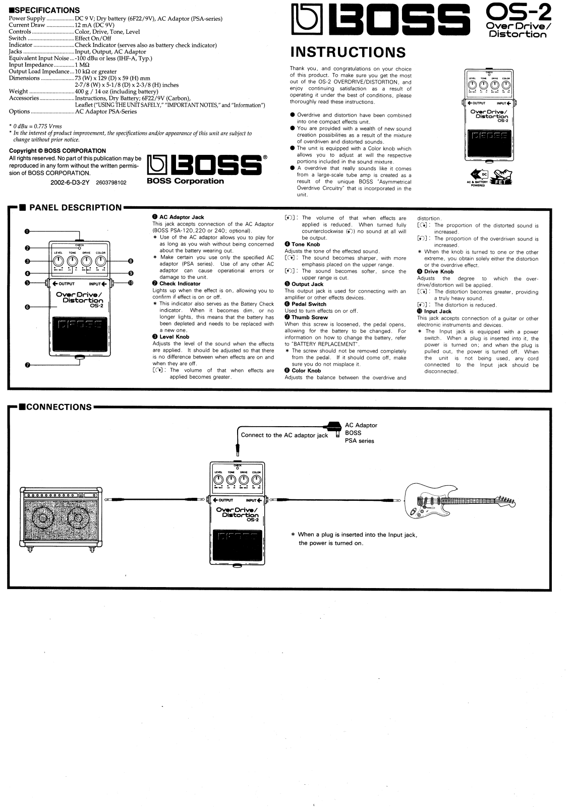 Boss OS-2 Owner’s Manual