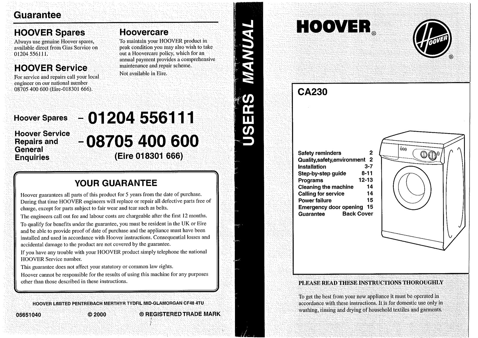 Hoover CA230 User Manual