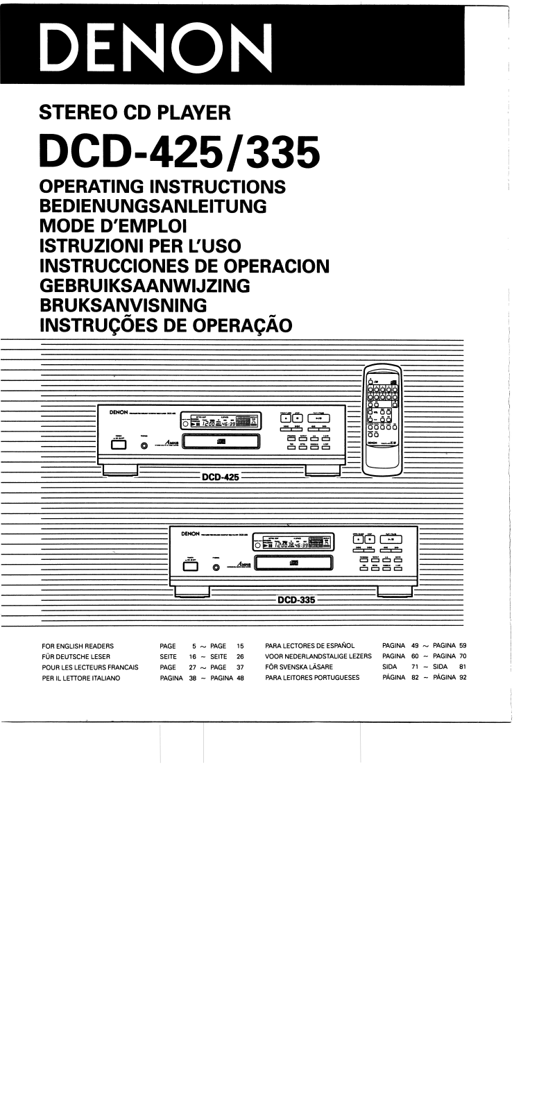 Denon DCD-335, DCD-425 Owner's Manual