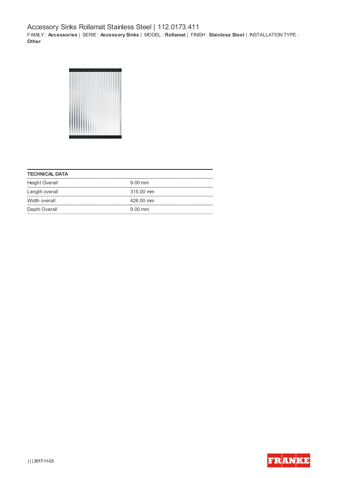 Franke RM43 Specifications Sheet