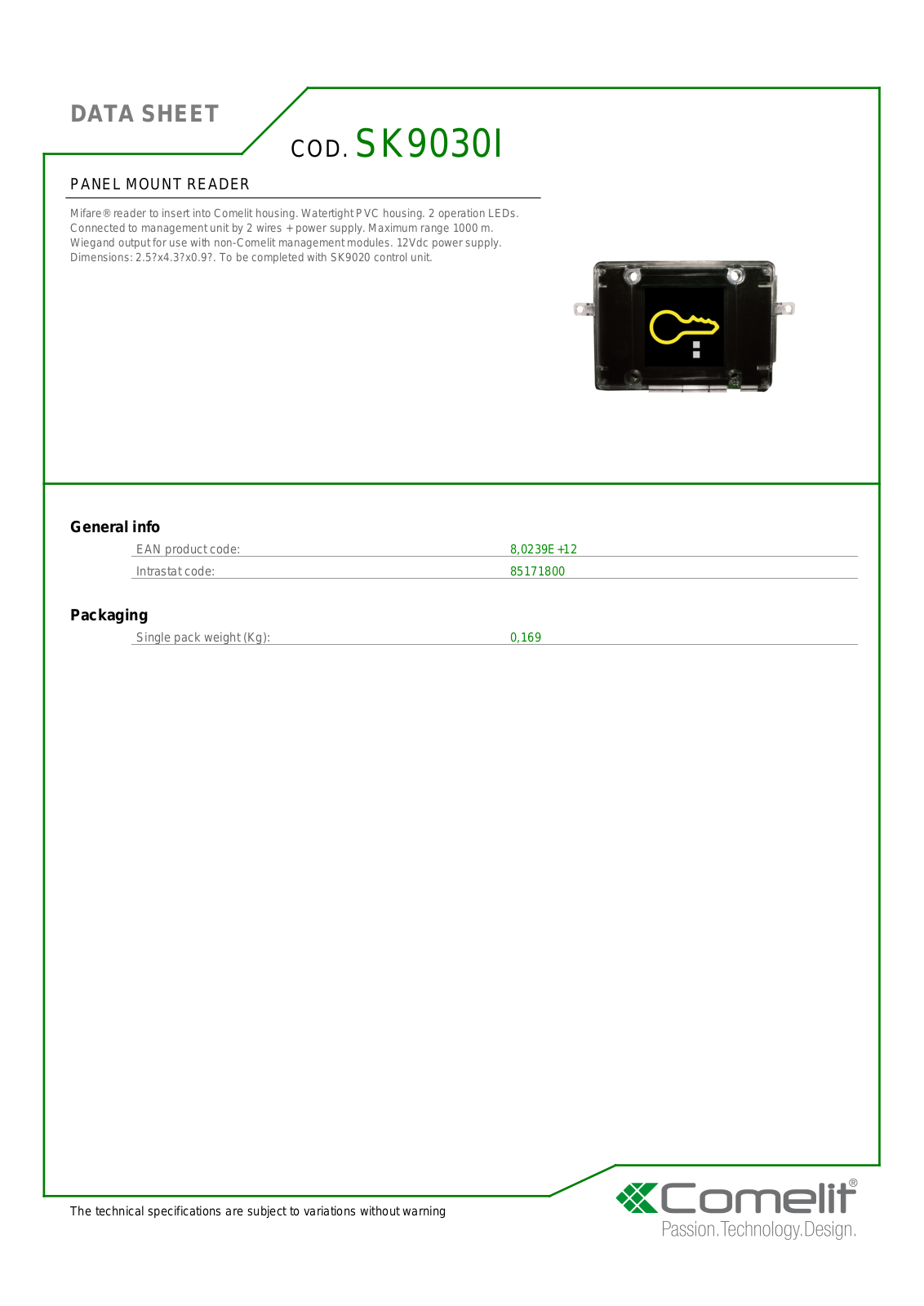 Comelit SK9030i Specsheet