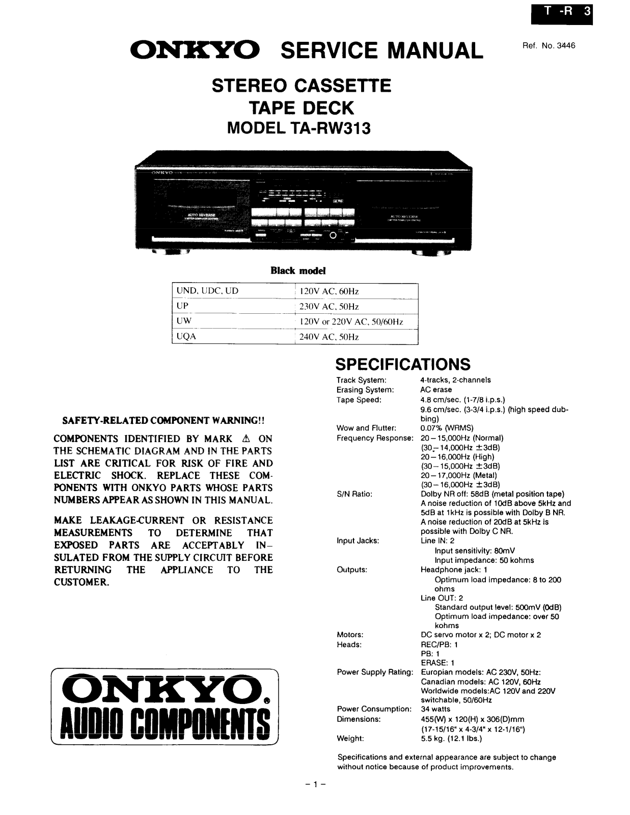 Onkyo TARW-313 Service manual