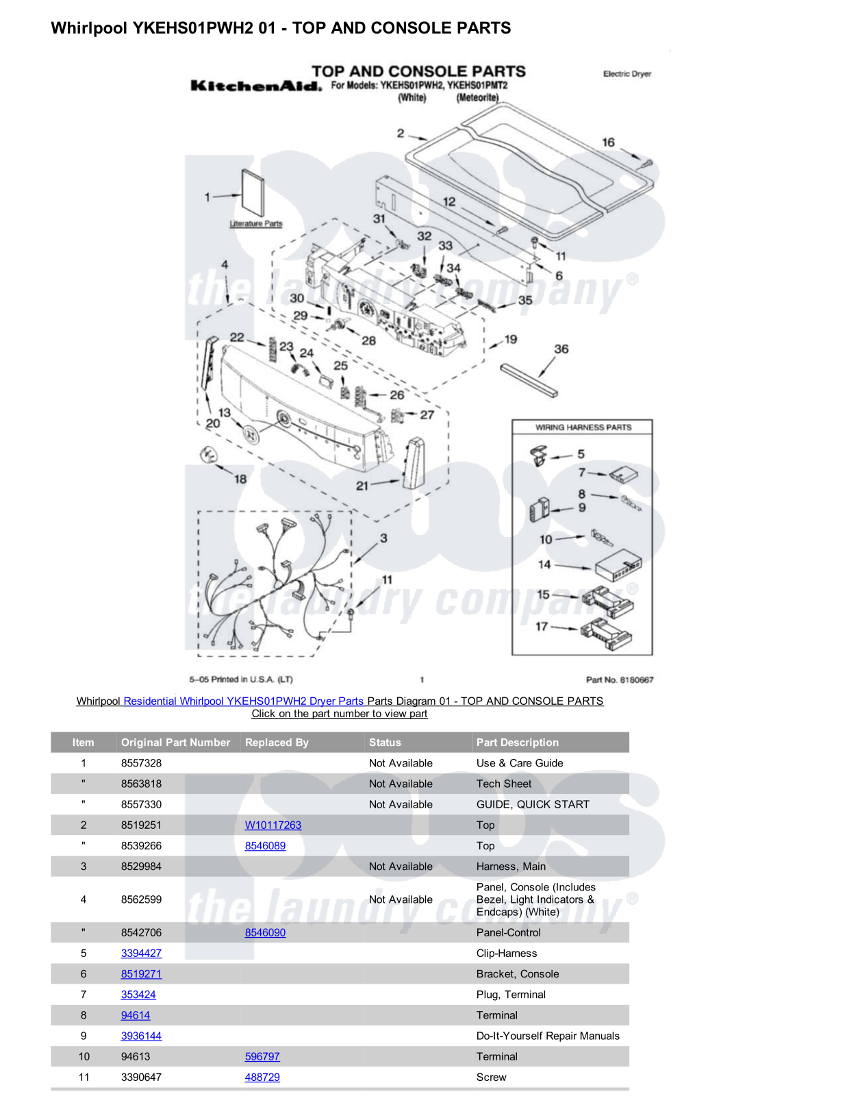 Whirlpool YKEHS01PWH2 Parts Diagram