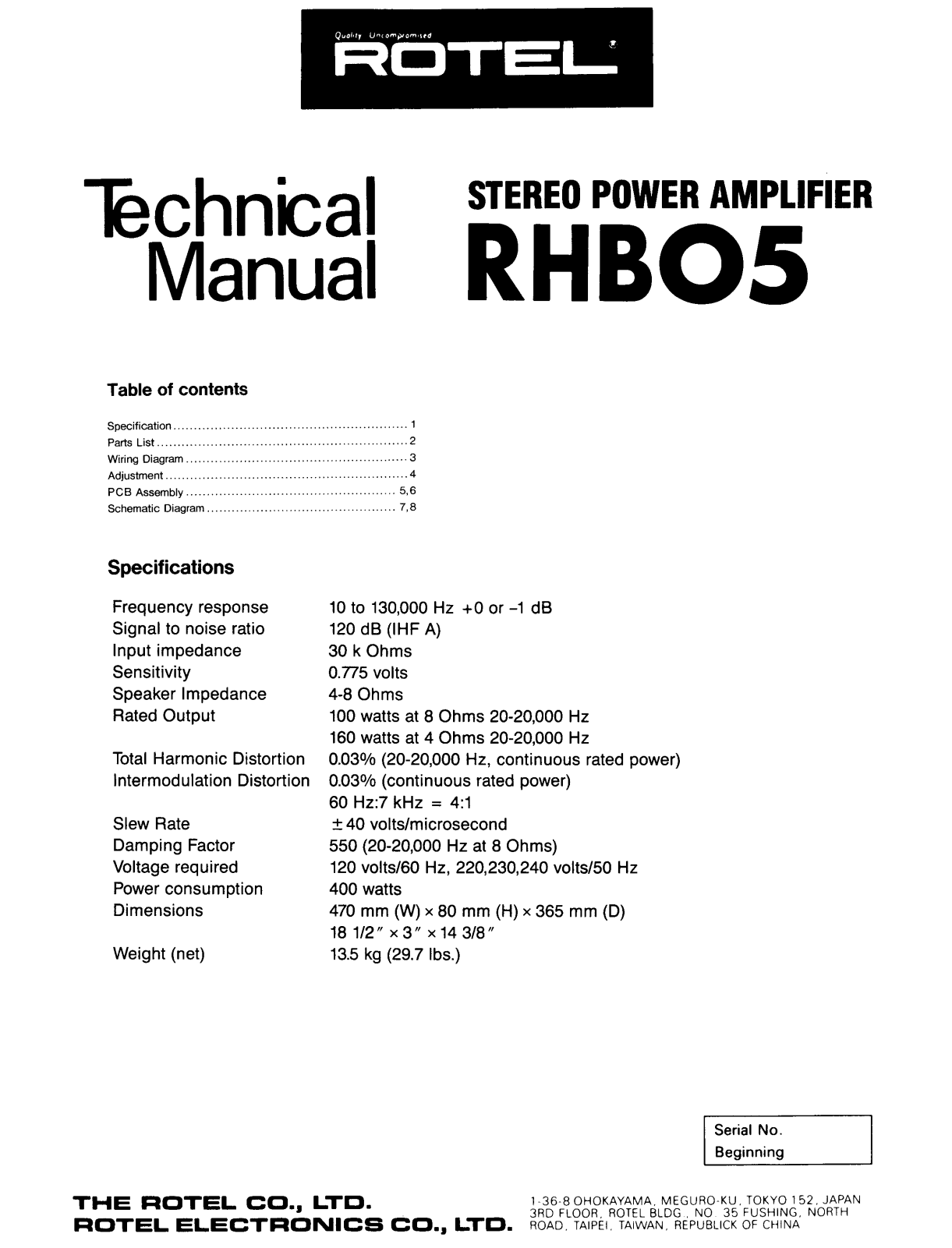 Rotel RHB-05 Service manual