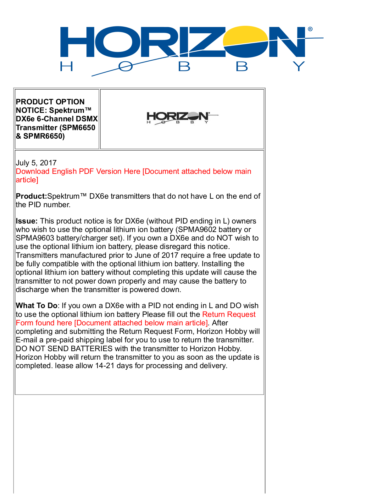 Horizon DX6e User manual