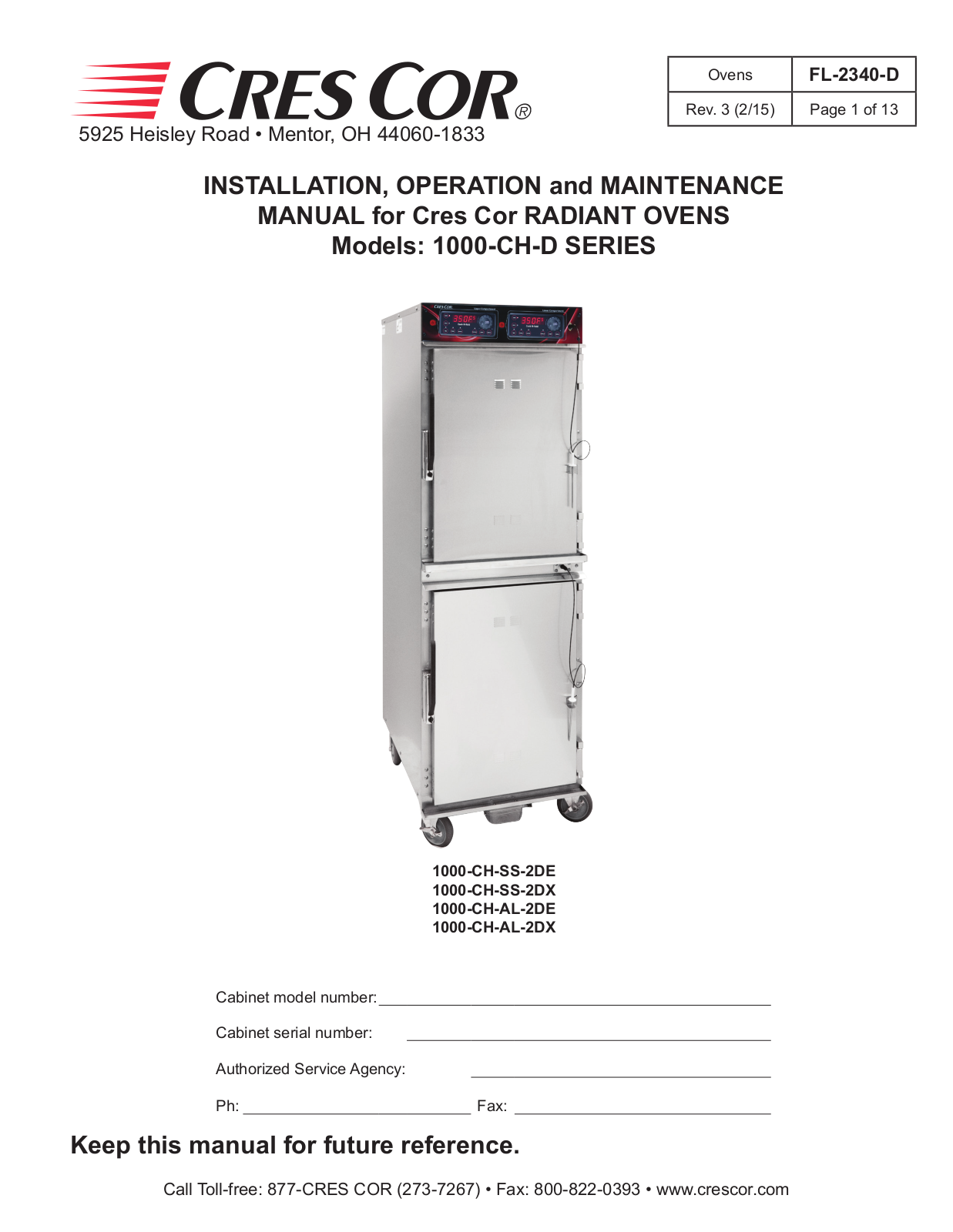 Cres cor 1000-CH-SS-2DE User Manual