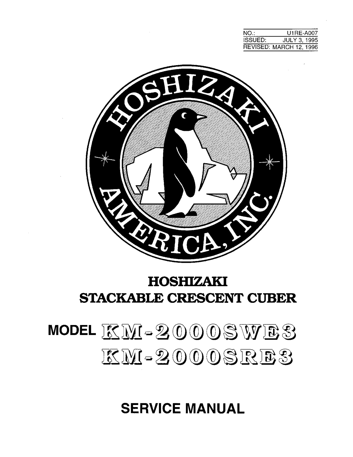 Hoshizaki KM2000SWE3, KM2000SRE3 Service Manual