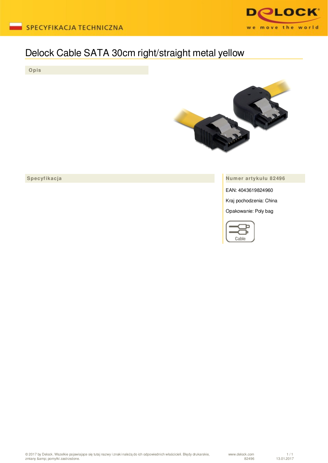 DeLOCK SATA cable yellow 0.3m User Manual