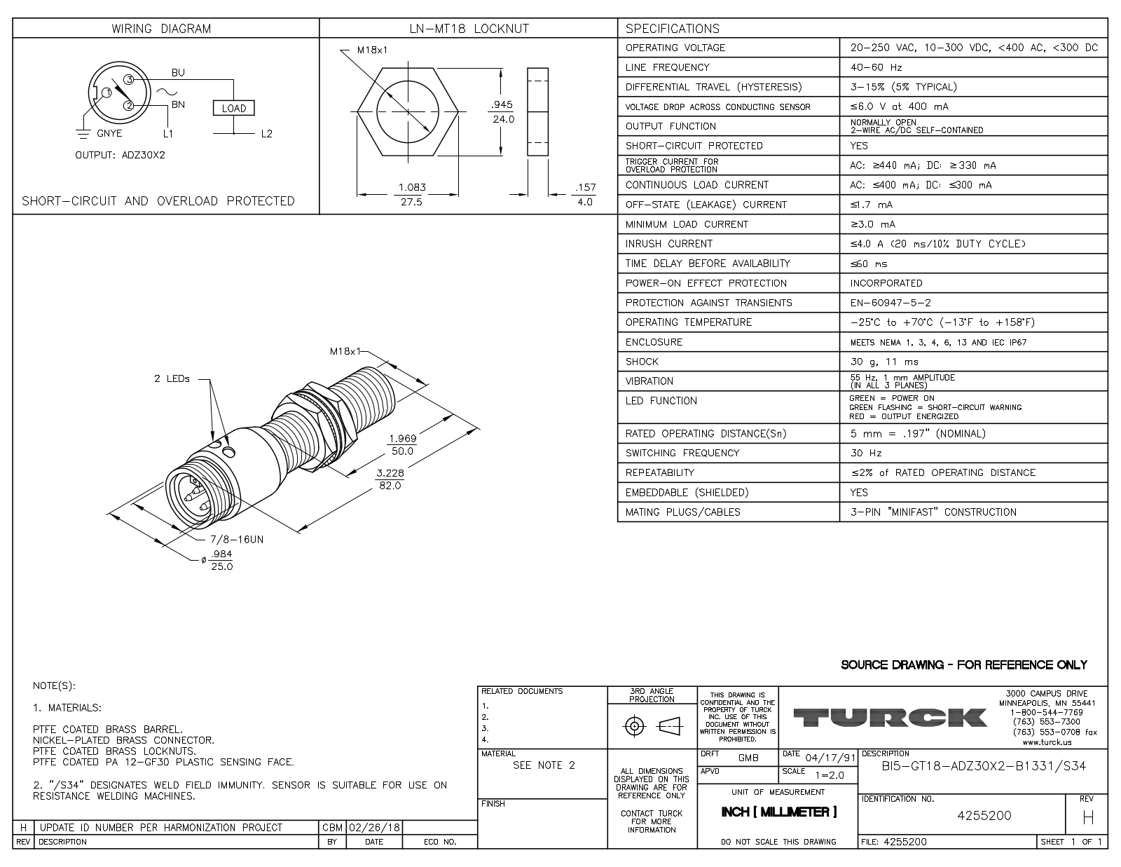 Turck BI5-GT18-ADZ30X2-B1331S34 Data Sheet