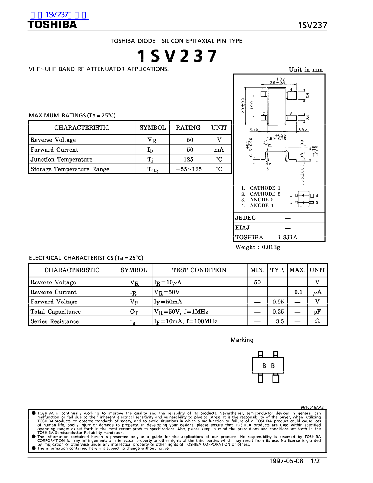 TOSHIBA 1SV237 Technical data