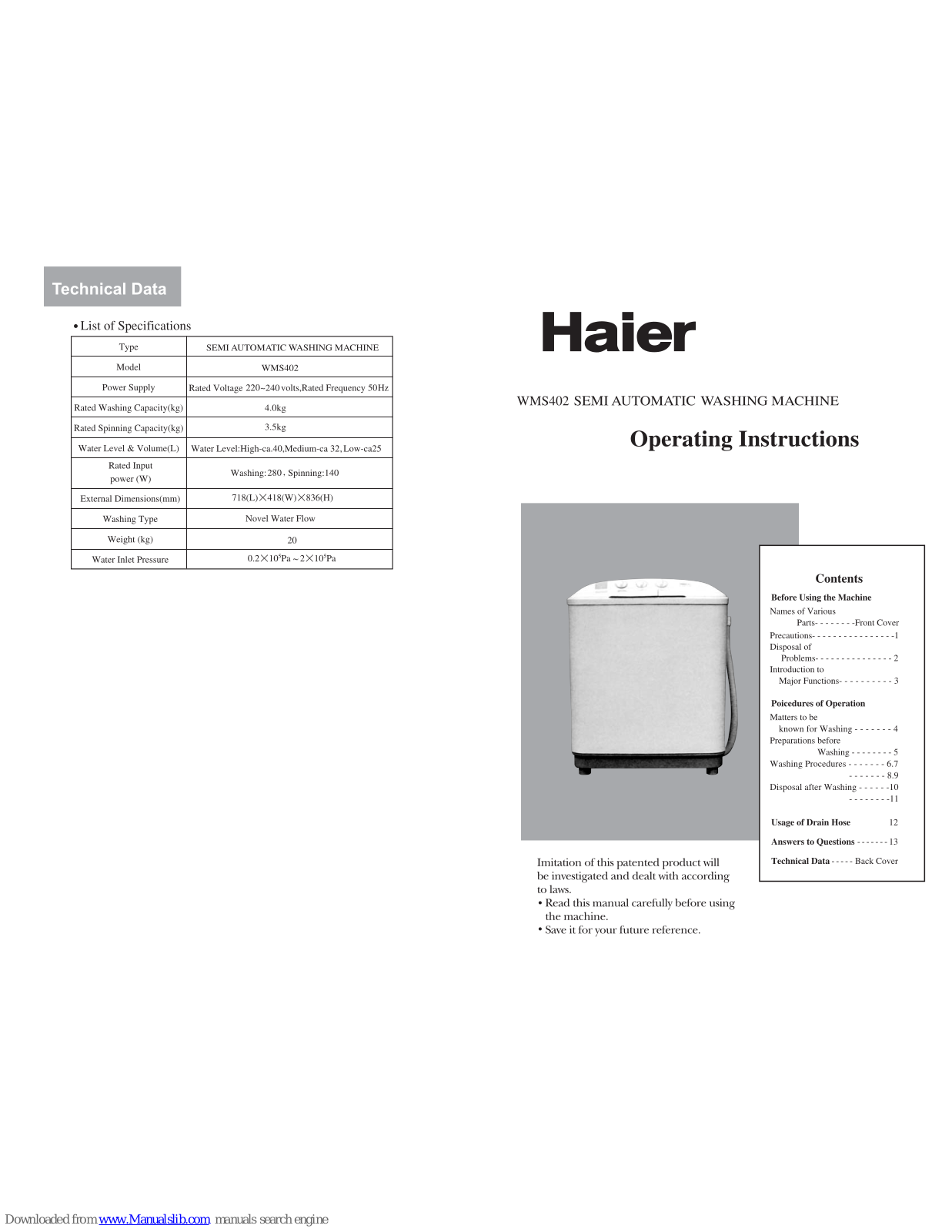 Haier WMS402 User Manual