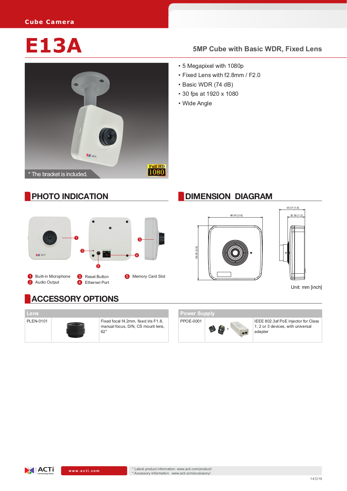 ACTi E13A Specsheet