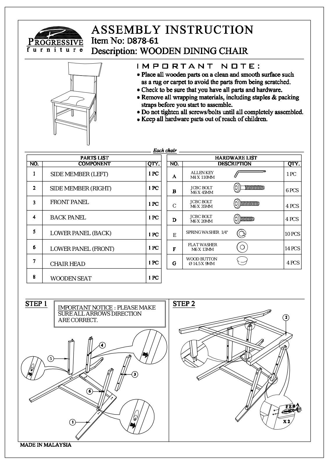 Progressive Furniture D87861 Assembly Guide