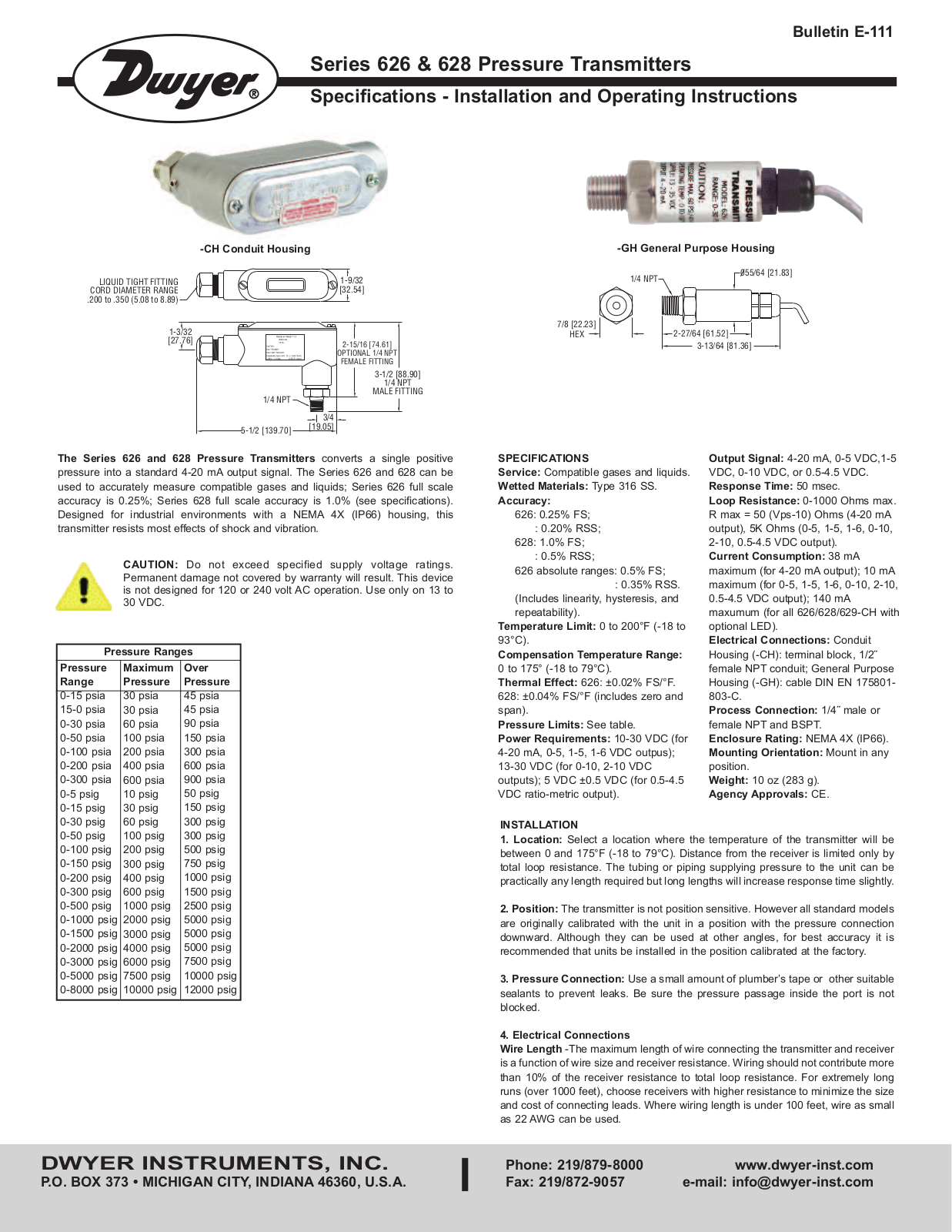 Dwyer 628 User Manual