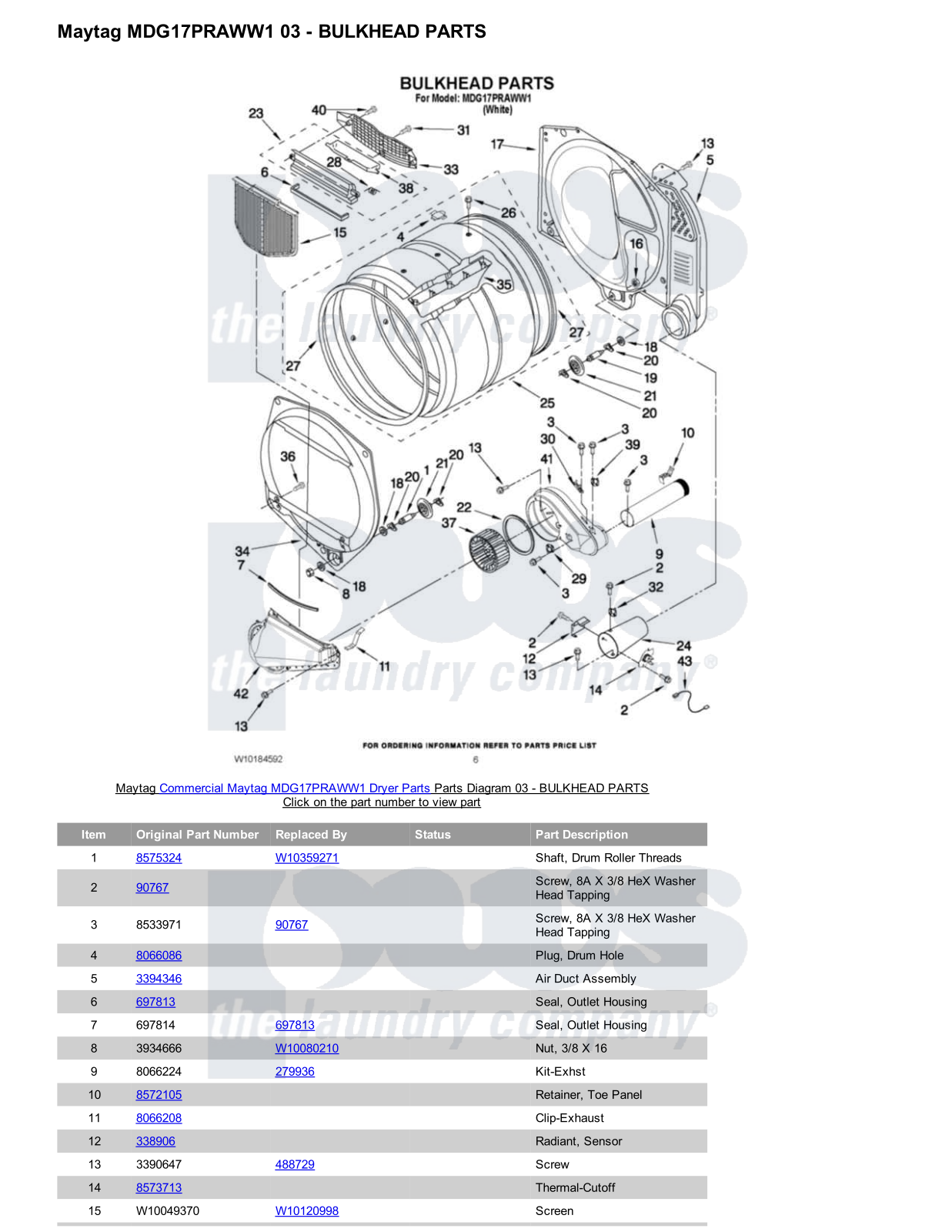 Maytag MDG17PRAWW1 Parts Diagram