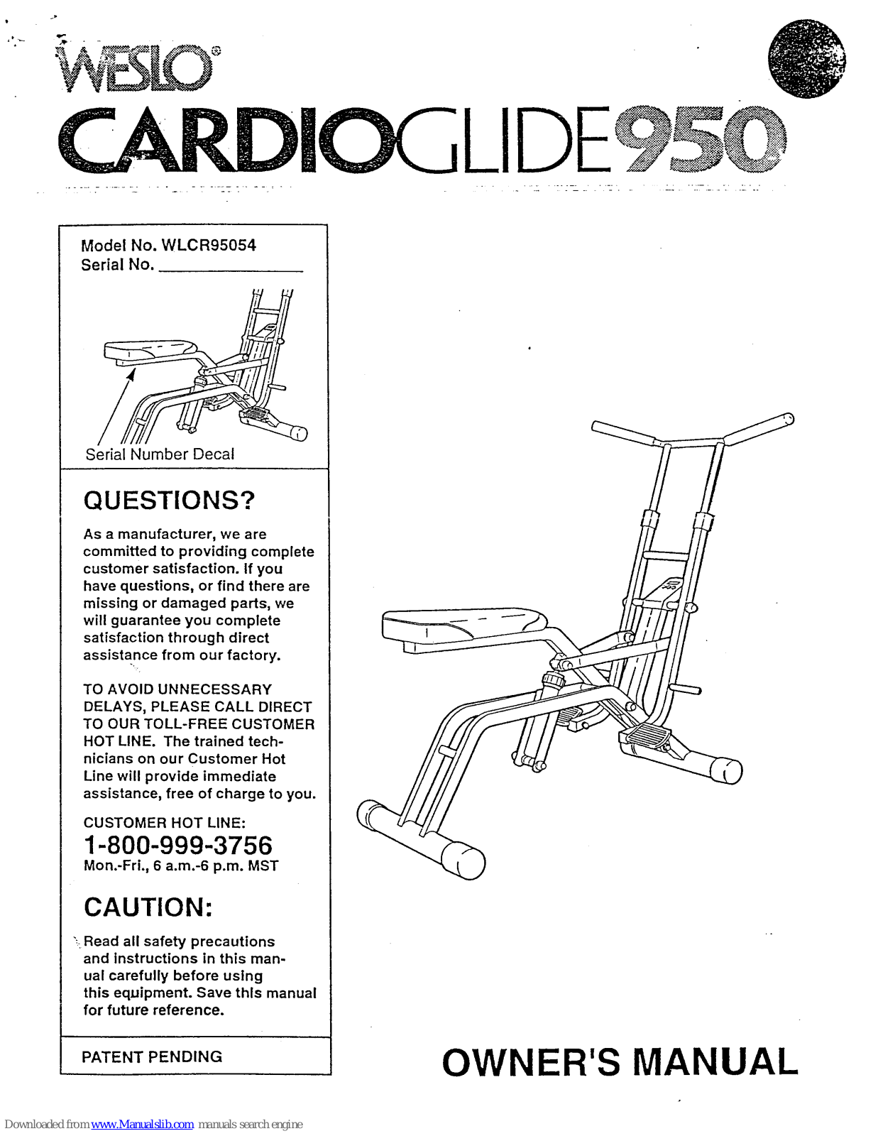 Weslo Cardioglide 950 User Manual