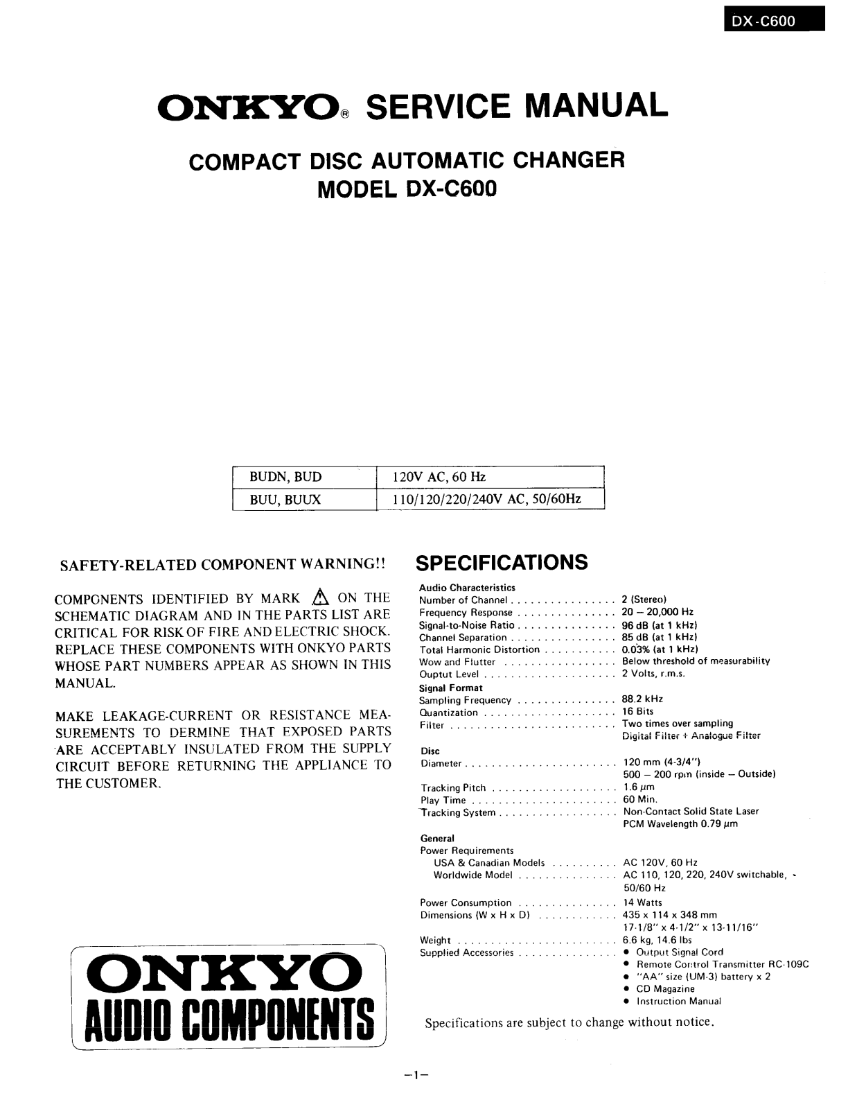 Onkyo DXC-600 Service Manual