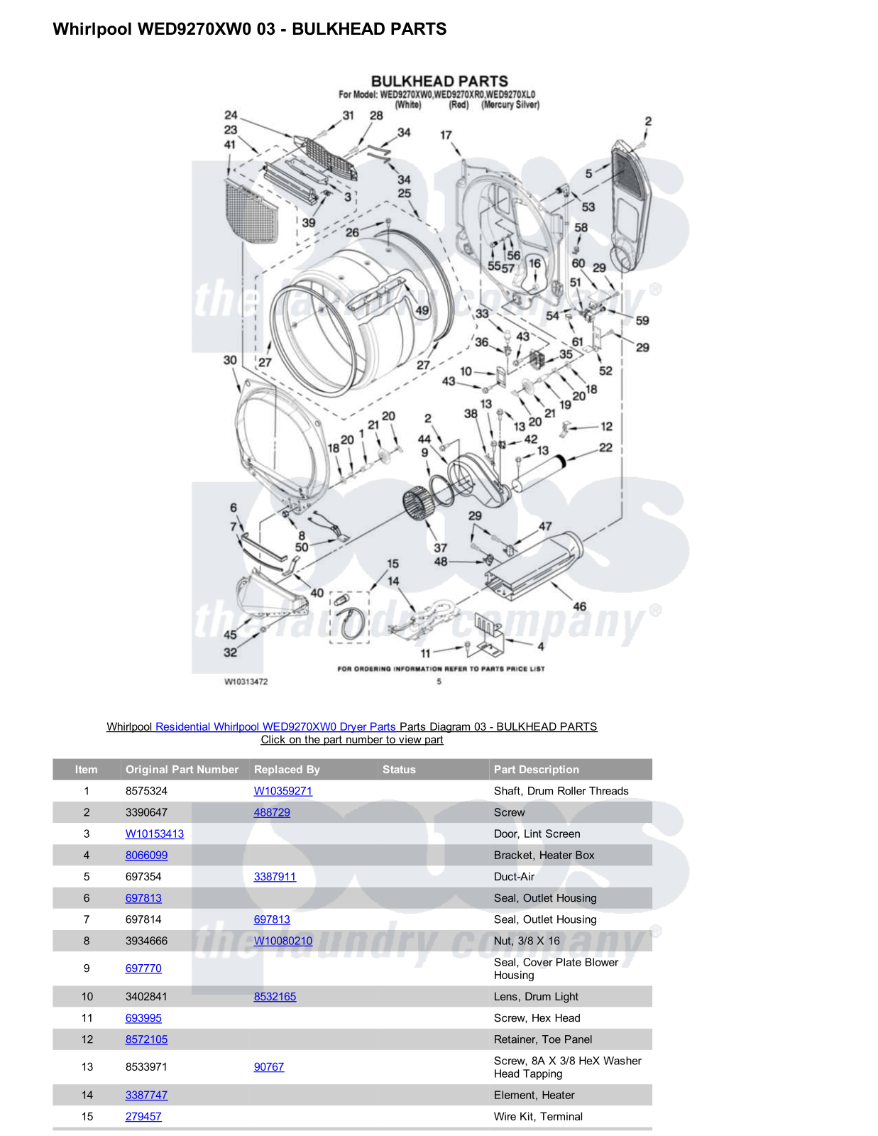 Whirlpool WED9270XW0 Parts Diagram