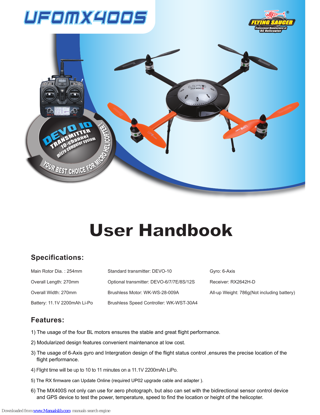 Walkera UFOMX400S User Handbook Manual