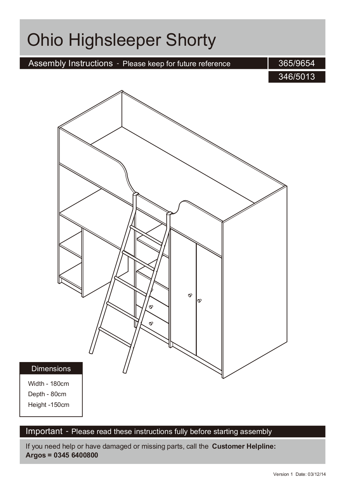 Argos 3384651, 3658837 ASSEMBLY INSTRUCTIONS