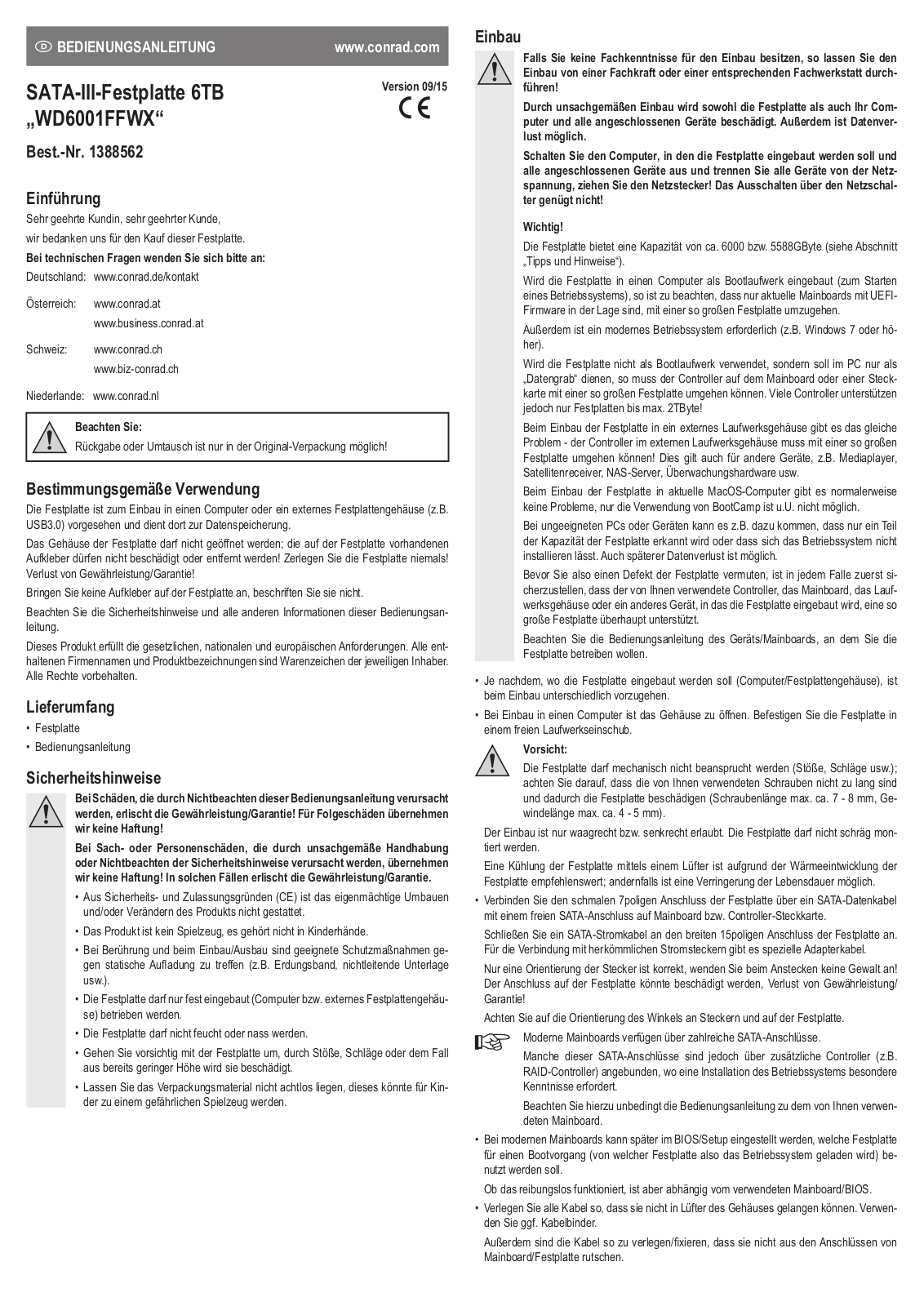 Western Digital WD6001FFWX Operation Manual