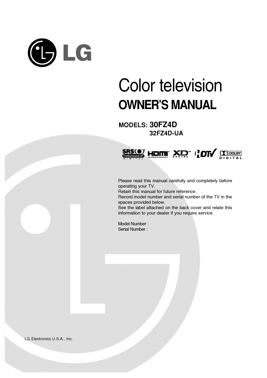 LG 30FZ4D User Manual