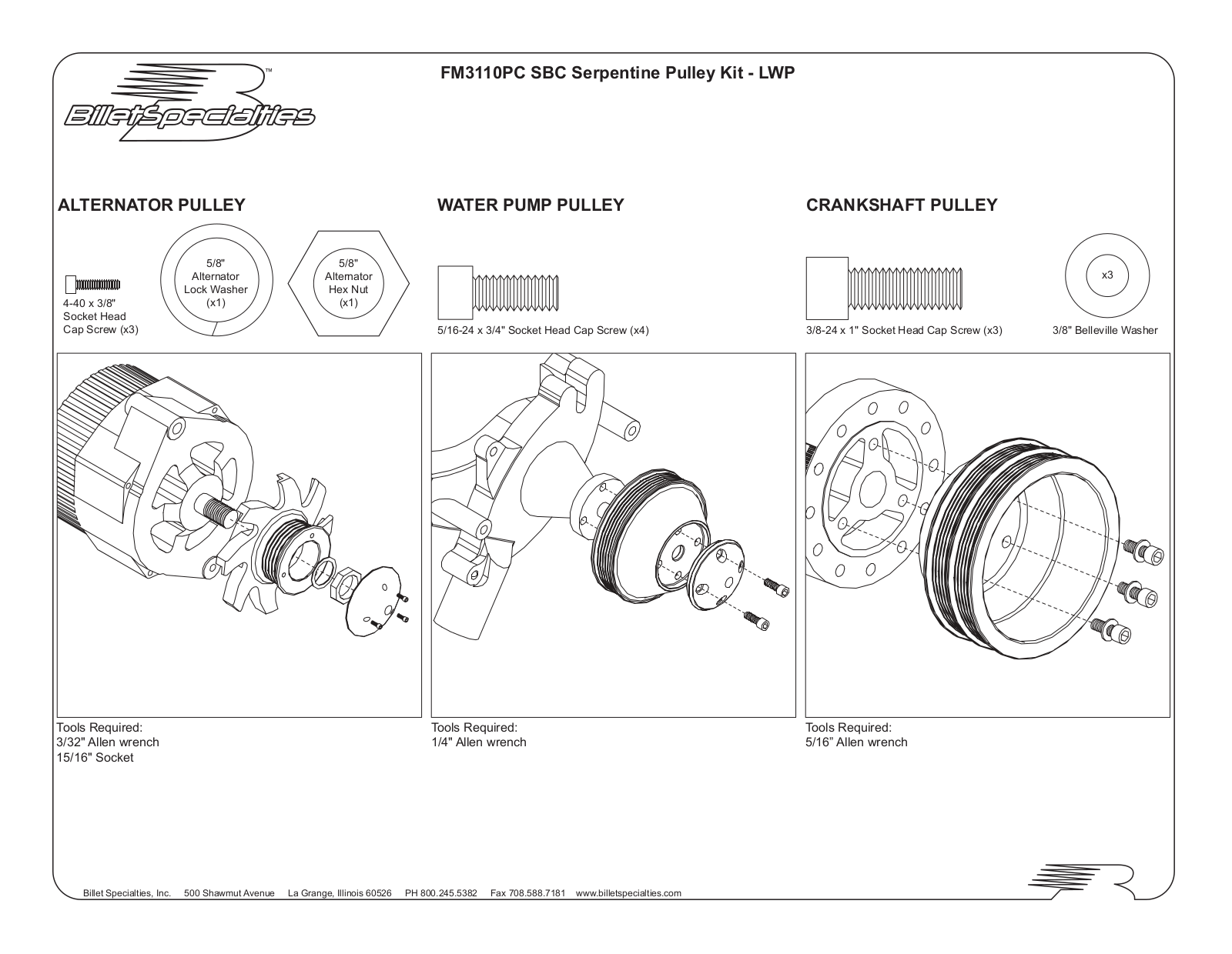 Billet Specialties FM3110PC SBC Serpentine Pulley User Manual