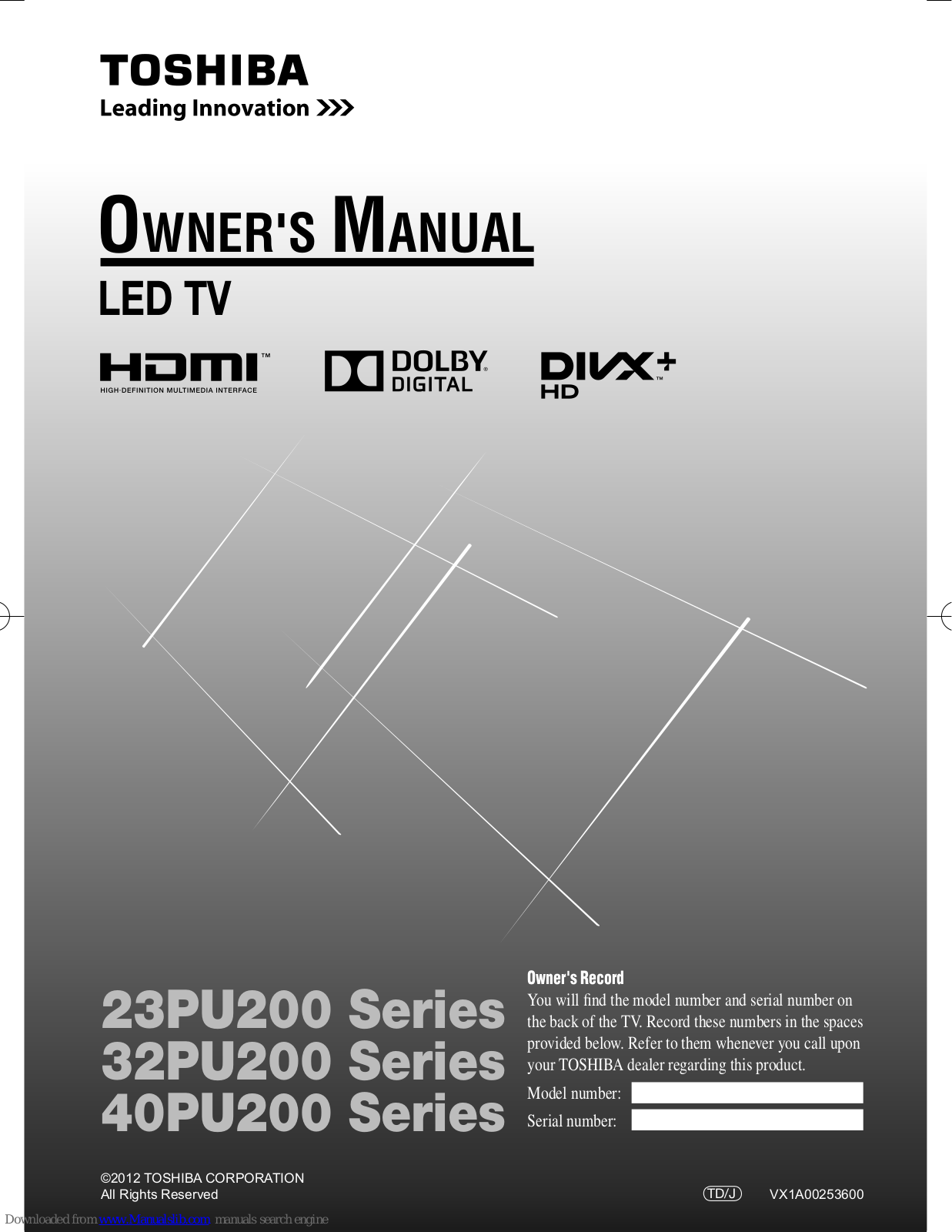 Toshiba 23PU200 series, 32PU200 Series, 40PU200 Series Owner's Manual