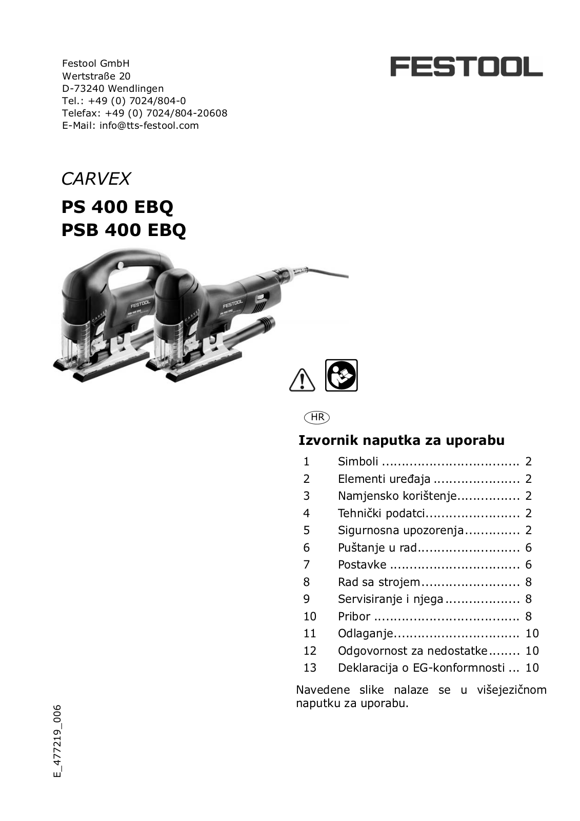 Festool PS 400 EBQ, PSB 400 EBQ User Manual