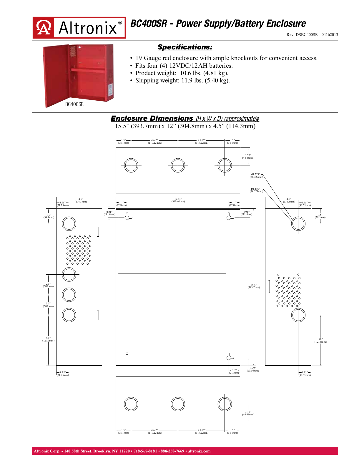 Altronix BC400SR Data Sheet