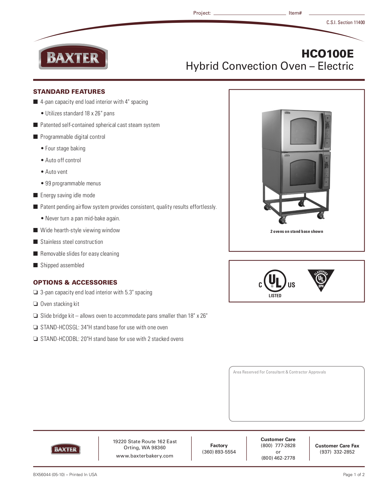 Baxter HCI100E Specifications