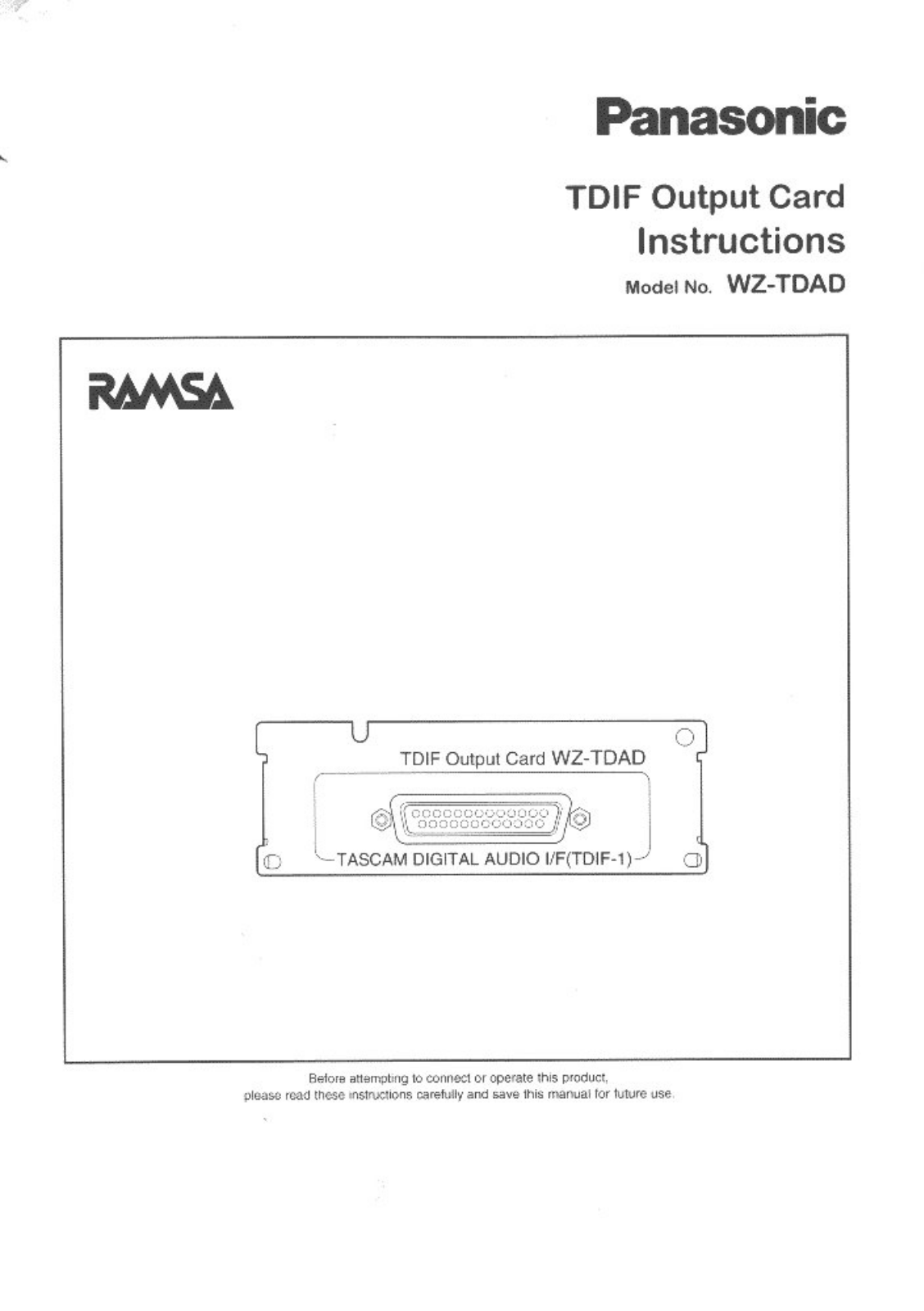 Panasonic WZTDADP, WZTDAD User Manual