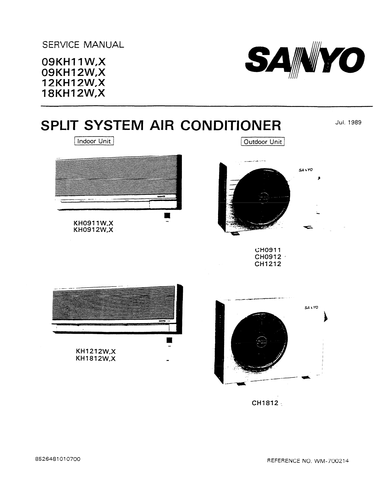 Sanyo 18KH12X, 18KH12W, 12KH12X, 12KH12W, 09KH12X Service Manual